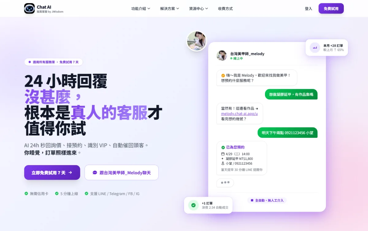 ChatAI 擬真客服 產品畫面